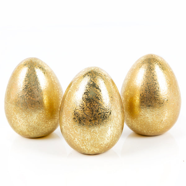 3 kleine goldene Ostereier Eier aus Keramik goldfarben glänzend Tischdeko 8 cm - Foto 1