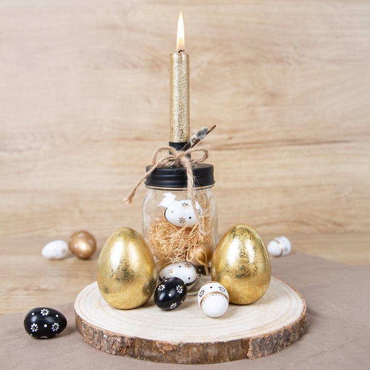 3 kleine goldene Ostereier Eier aus Keramik goldfarben glänzend Tischdeko 8 cm - Foto 2