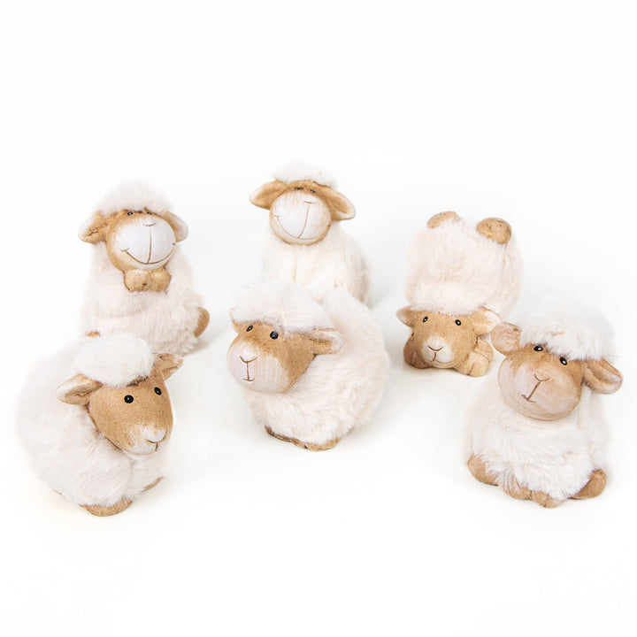 Schafherde 6-TLG. Figuren Creme beige aus Terrakotta Schaffiguren Ostern 10 cm - Foto 1