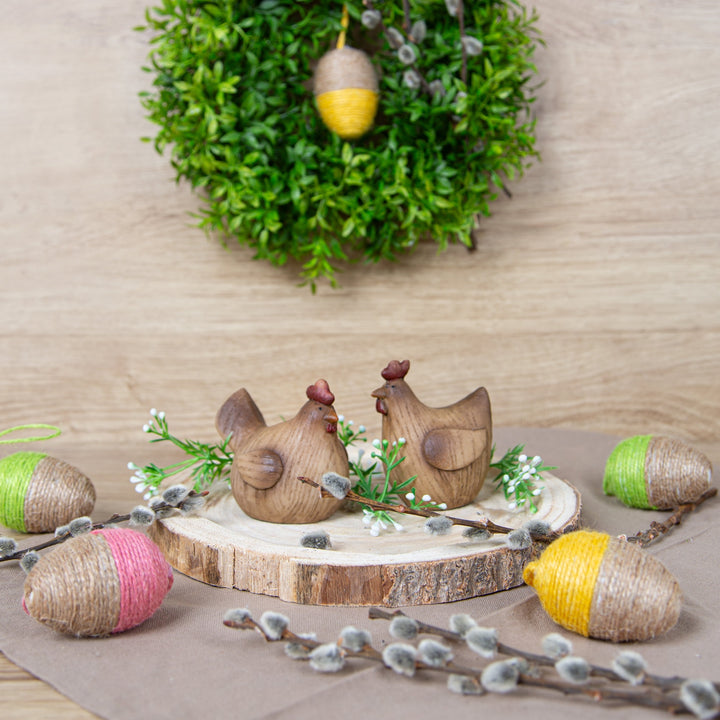 6 Bunte Ostereier mit Jute umwickelt braun rosa gelb grün Osteranhänger 6 cm - Foto 2