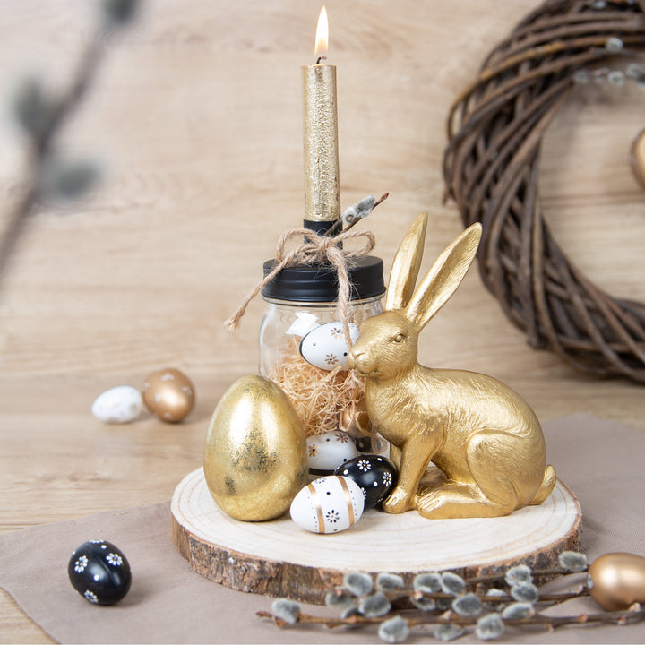 Osterhase Gold Hasenfigur aus Kunststein Dekofigur goldfarben 13x16cm - Foto 2