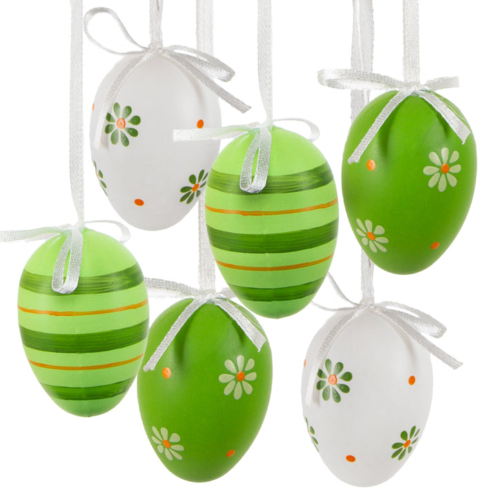 6 Ostereier grün weiß hellgrün Osterdekoration Eier zum Aufhängen Plastikeier 6 cm - Foto 1