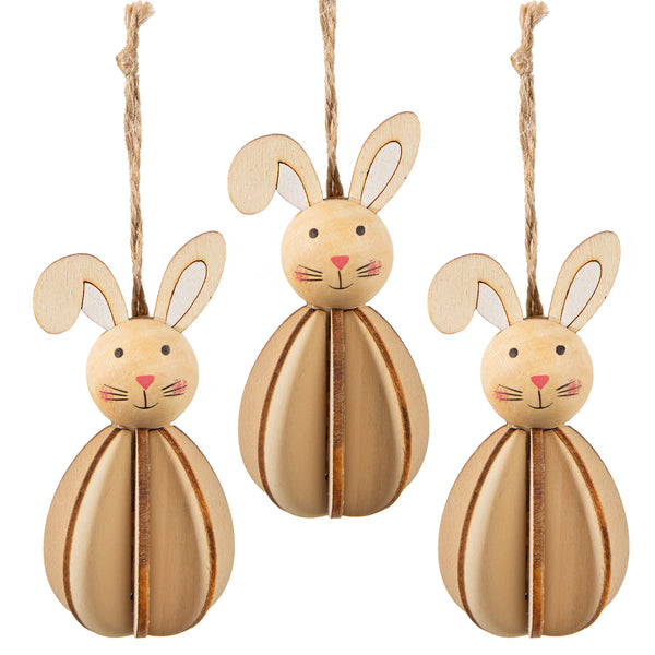 4 Ostereier zum Aufhängen braun weiß Osteranhänger aus Holz &amp; Wolle 7 cm