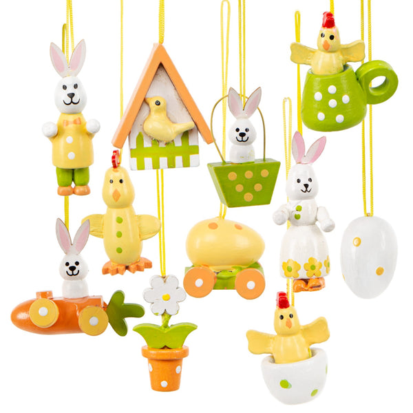 Holz Osterdeko zum Aufhängen Set 11-teilig Bunte Osteranhänger Frühlingsdeko 3,5-5 cm - Foto 1