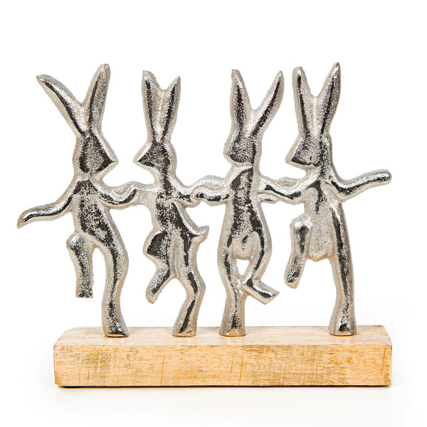 Tanzende Hasen Dekofigur Ostern 2024 Osterhasen Hasenfamilie silberfarben 21 cm - Foto 1