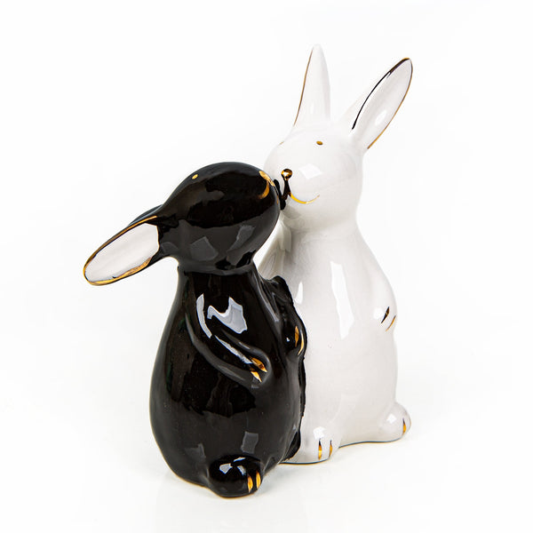 Osterhasen Paar schwarz weiß Gold Hasen Pärchen Mann+ Frau Osterdeko 10 cm - Foto 1