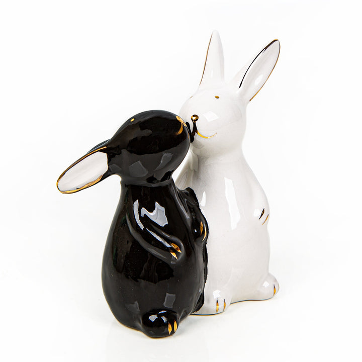 Osterhasen Paar schwarz weiß Gold Hasen Pärchen Mann+ Frau Osterdeko 10 cm - Foto 1