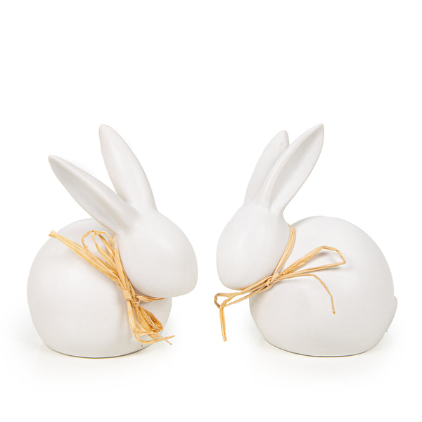 2 Hasen Figuren weiß aus Porzellan matt Moderne Osterhasen zum Hinstellen 12,5 cm - Foto 1
