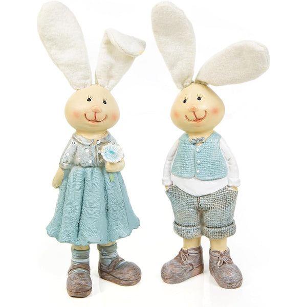 Osterhasen Paar Mann + Frau blau Creme Hasen Figuren zum Hinstellen 20 cm - Foto 1