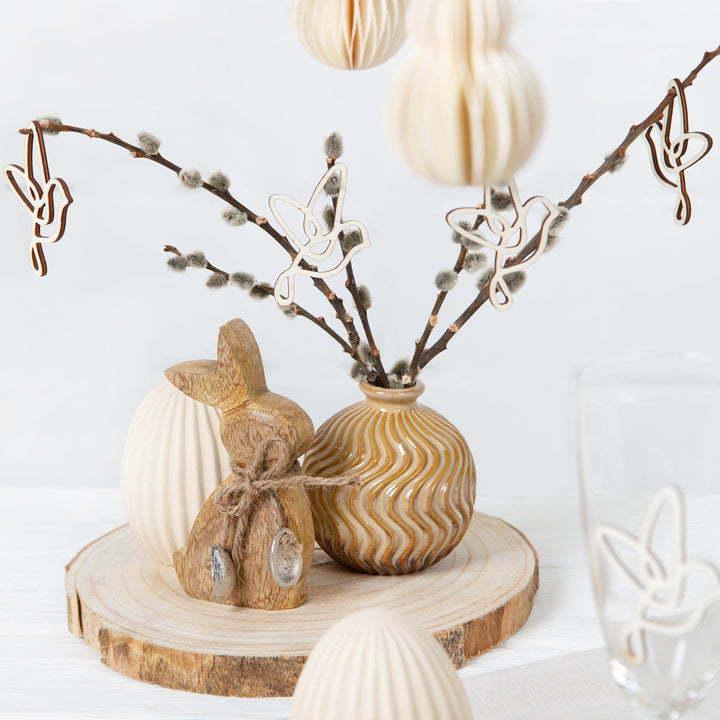 Osterhasen Set 2 Hasen Figuren aus Holz braun Silber Dekohase Ostern Deko 14 cm - Foto 3