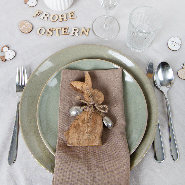 Osterhasen Set 2 Hasen Figuren aus Holz braun Silber Dekohase Ostern Deko 14 cm - Foto 4