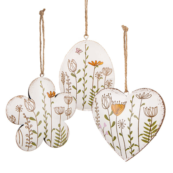Ostern Frühling Anhänger Herz + Blume + Osterei aus Metall 3-TLG Set weiß bunt 11 cm - Foto 1