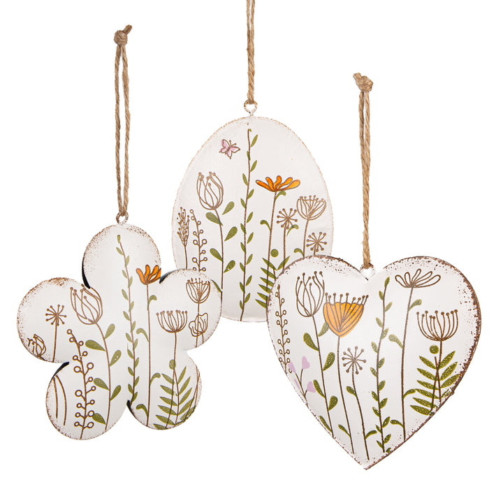 Ostern Frühling Anhänger Herz + Blume + Osterei aus Metall 3-TLG Set weiß bunt 11 cm - Foto 1