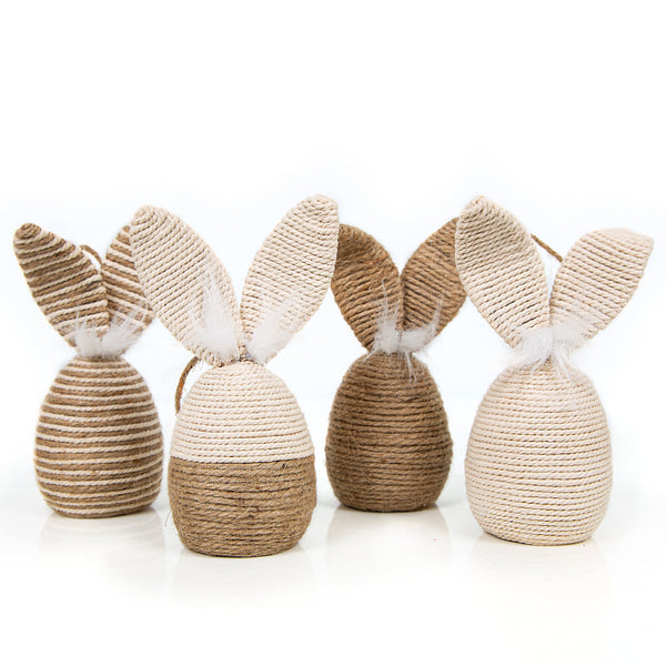 4 Osterhasen Deko Figuren Makramee Jute 17 x 8 cm Ostereier mit Hasenohren Natur braun - Foto 1