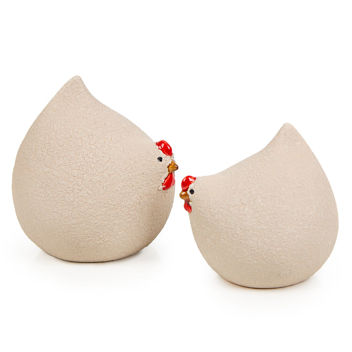 2 Figuren Hahn + Henne Set beige sandgestrahlt aus Keramik Osterschmuck 9-11 cm - Foto 1