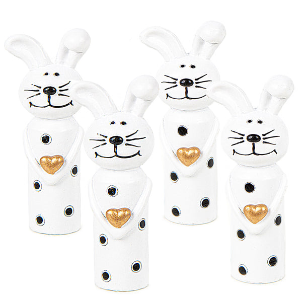 4 Osterhasen Figuren kleine Hasen mit Herz schwarz weiß Gold Mini 8,5 cm - Foto 1