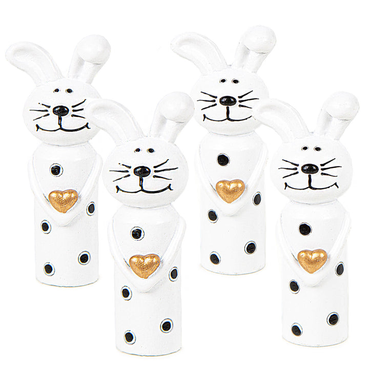 4 Osterhasen Figuren kleine Hasen mit Herz schwarz weiß Gold Mini 8,5 cm - Foto 1