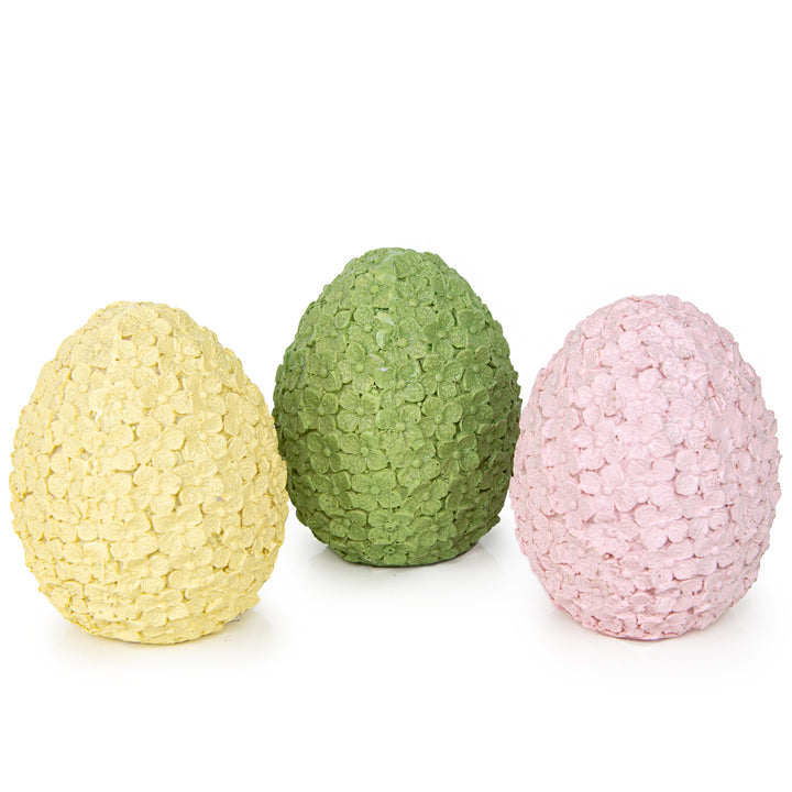 3 Bunte Ostereier Figuren Ostern Deko gelb rosa grün Ostergeschenk Osterdekoration 8 cm - Foto 1