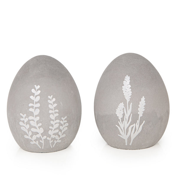 2 Ostereier aus Beton grau weiß Blumen 7 x 9 cm Deko Figuren Ostern Geschenk - Foto 1