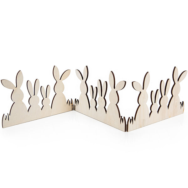 Osterdekoration Hasenfamilie klappbar aus Holz Natur braun 66 x 14 cm - Foto 1