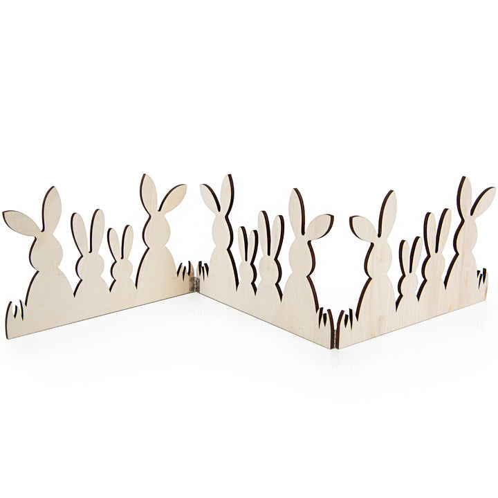 Osterdekoration Hasenfamilie klappbar aus Holz Natur braun 66 x 14 cm - Foto 1