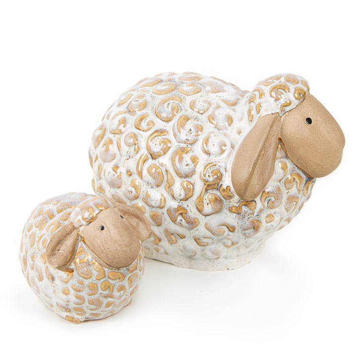 2 Schafe Figuren aus Porzellan beige weiß Osterdekoration Tischdekoration Ostern 9,5-17 cm - Foto 1