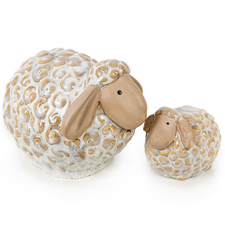 2 Schafe Figuren aus Porzellan beige weiß Osterdekoration Tischdekoration Ostern 9,5-17 cm - Foto 2