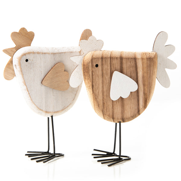 2 Holzhühner Natur weiß - zum Hinstellen Osterdekoration Hühner Paar 16 cm - Foto 1