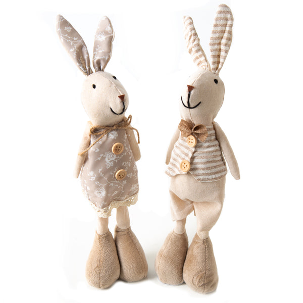 2 große Hasen aus Leinen & Stoff Osterhasen Figuren XXL Dekohase Ostern Deko zum Hinstellen 35 cm braun Creme - Foto 1