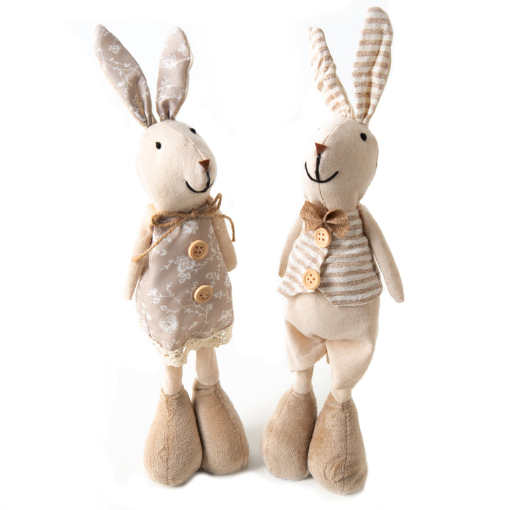 2 große Hasen aus Leinen & Stoff Osterhasen Figuren XXL Dekohase Ostern Deko zum Hinstellen 35 cm braun Creme - Foto 1