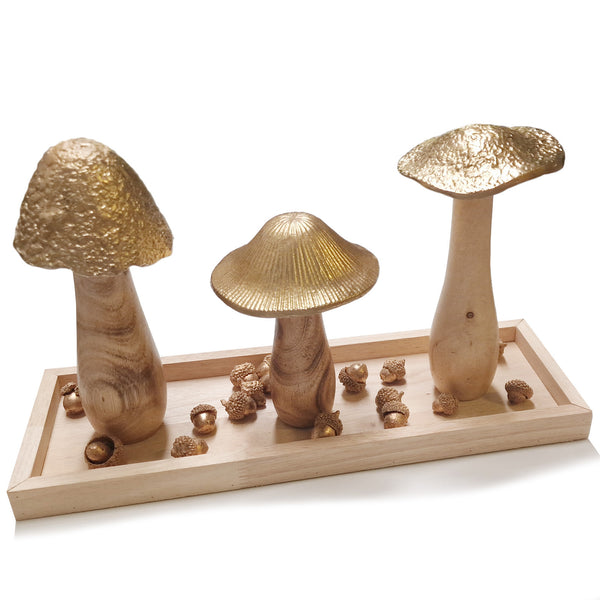 Herbstliches Deko-Set mit goldenen Pilzen und Eicheln 45 x 18 x 23 cm - Foto 1