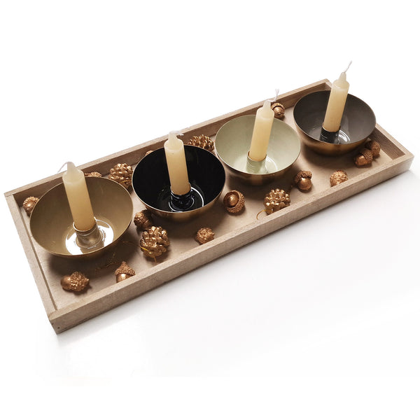 Adventskranz Set 4 Schalen mit Kerzen und Deko - Gold braun 45 x 18 cm - Foto 1