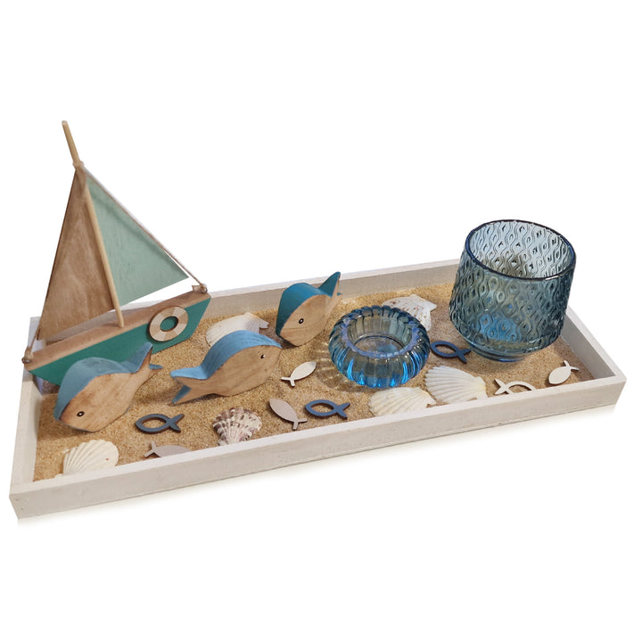 Geschenk im maritimen Stil mit Fischen und Muscheln 45 x 18 x 21 cm blau türkis - Foto 1