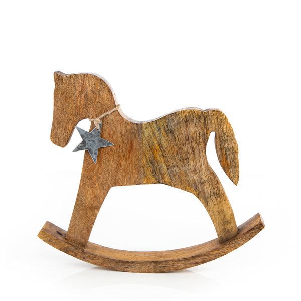 Schaukelpferd Figur 30 cm Holz Deko Weihnachtsdeko braun - Foto 1