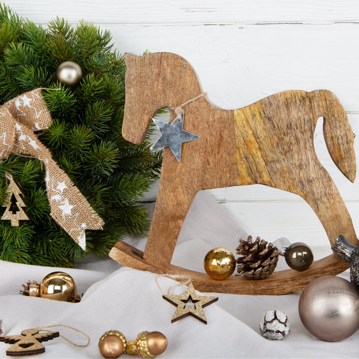 Schaukelpferd Figur 30 cm Holz Deko Weihnachtsdeko braun - Foto 2