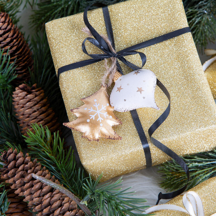 6 Engel Anhänger - Weihnachtsengel aus Metall gold glitzernd