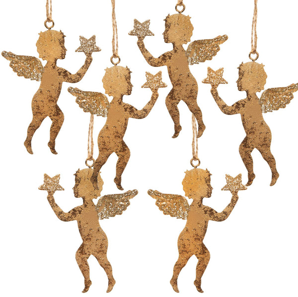 Weihnachtsanhänger Set 2 Vögel - gold blau Vintage aus Metall