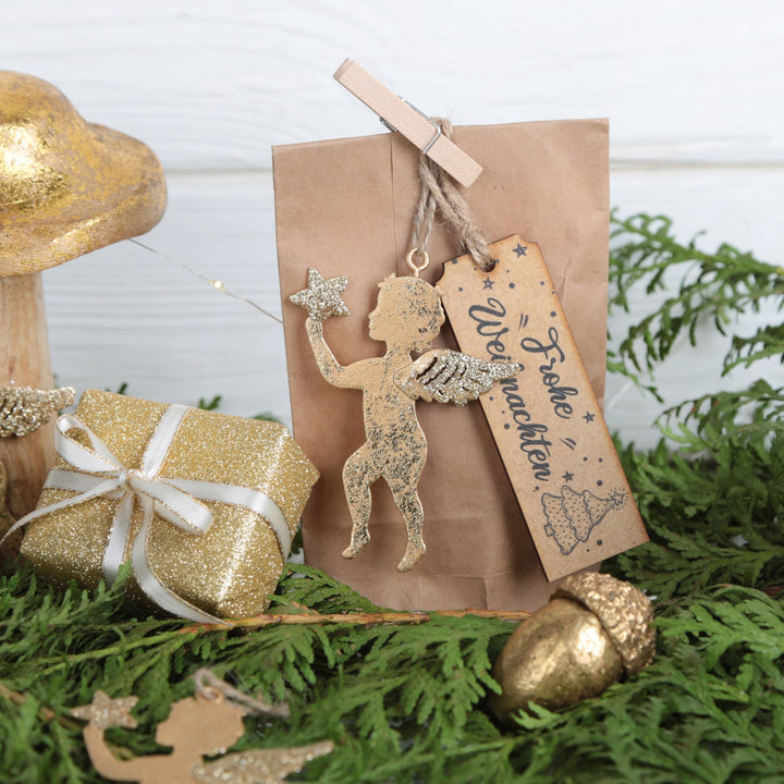 6 Engel Anhänger - Weihnachtsengel aus Metall gold glitzernd - Foto 3