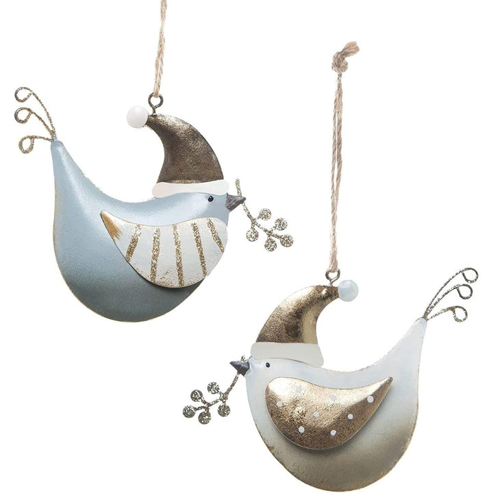 Weihnachtsanhänger Set 2 Vögel - gold blau Vintage aus Metall - Foto 1