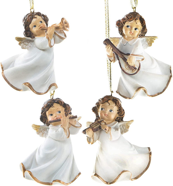 5 Engel Figuren - Mini Schutzengel weiß silber mit Stern