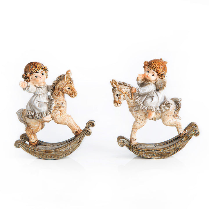 2 Engel Figuren auf Schaukelpferd 10 x 9 cm - Foto 1