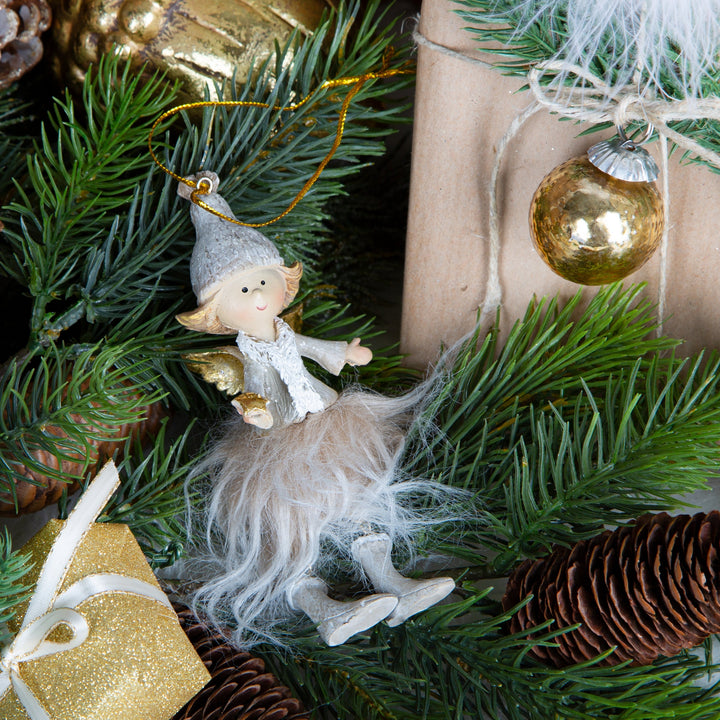 4 Weihnachtsengel beige gold - 13 cm - Fee Elfe Engel Anhänger - Foto 3