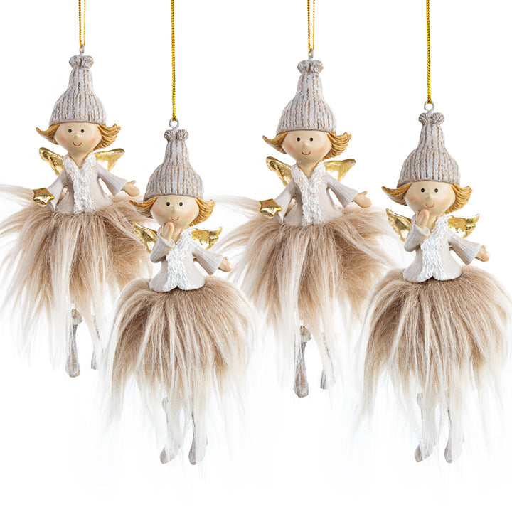 4 Weihnachtsengel beige gold - 13 cm - Fee Elfe Engel Anhänger - Foto 5