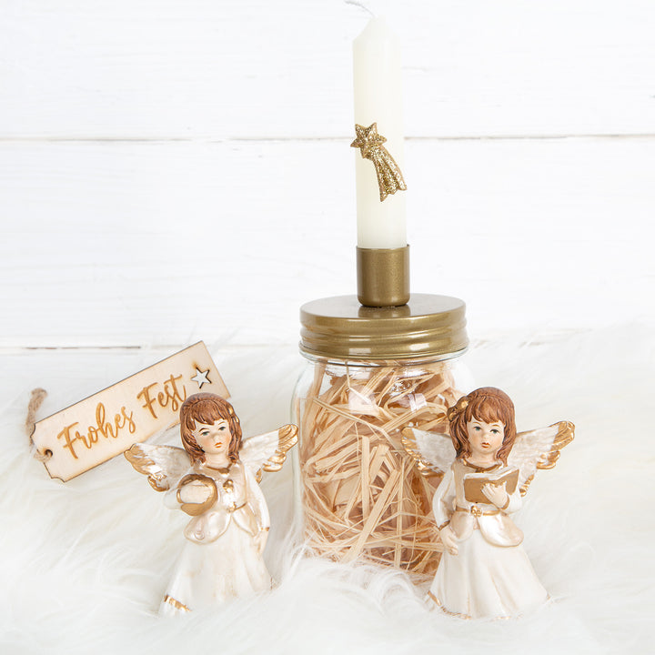 2 Weihnachtsengel Figuren - Engel Schutzengel Dekofigur creme gold - Foto 2