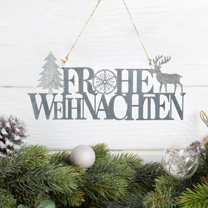 Türschild Frohe Weihnachten grau Silber glitzernd - für Türe & Wand - Foto 2