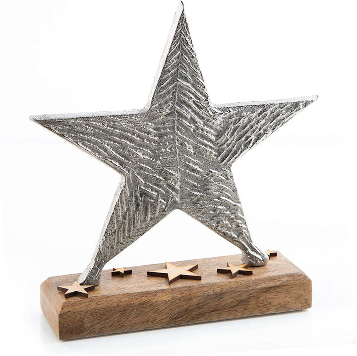 Stern Figur Silber braun auf Holzsockel - Metallstern 21 cm - Foto 1