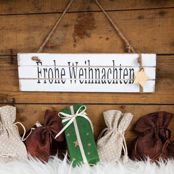 Türschild Frohe Weihnachten aus Holz - Schild weiß braun 28 cm - Foto 3