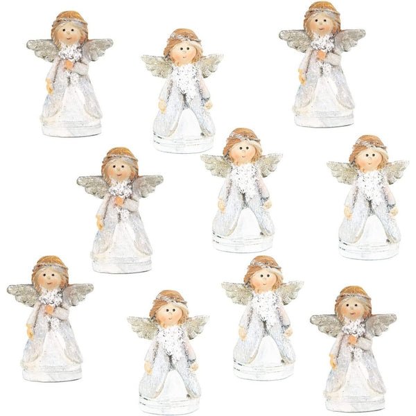 10 kleine Engel Figuren - Schutzengel Glücksbringer silber weiß 4 cm - Foto 1