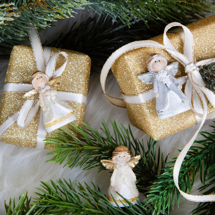 10 kleine Engel Figuren - Schutzengel Glücksbringer silber weiß 4 cm - Foto 2