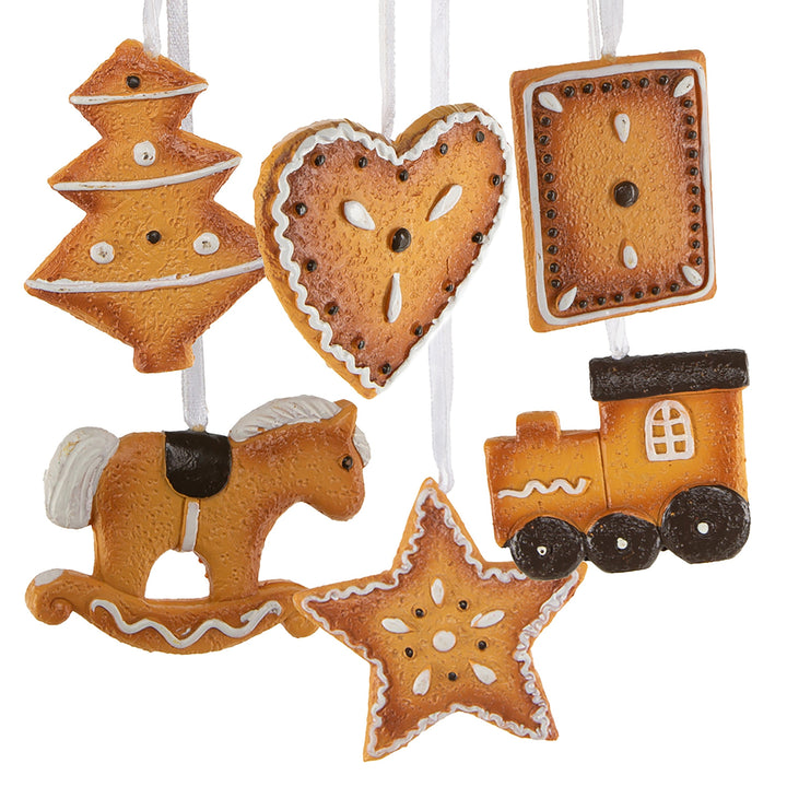 6 Lebkuchen Deko Anhänger Kunststoff braun Weihnachten 6cm - Foto 1
